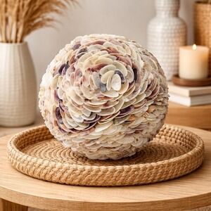 Large Seashell Sphere Orb Coastal Modern Luxe Decor, Organic Design, Boho